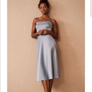 BHDLN Leti Bridesmaid Dress | Dusty Blue Size 8 | Satin midi dress